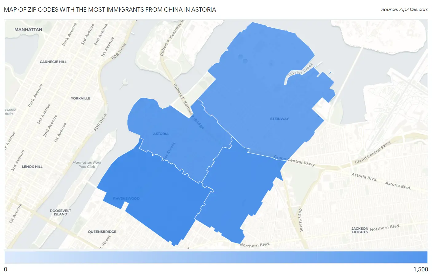 Zip Codes with the Most Immigrants from China in Astoria Map