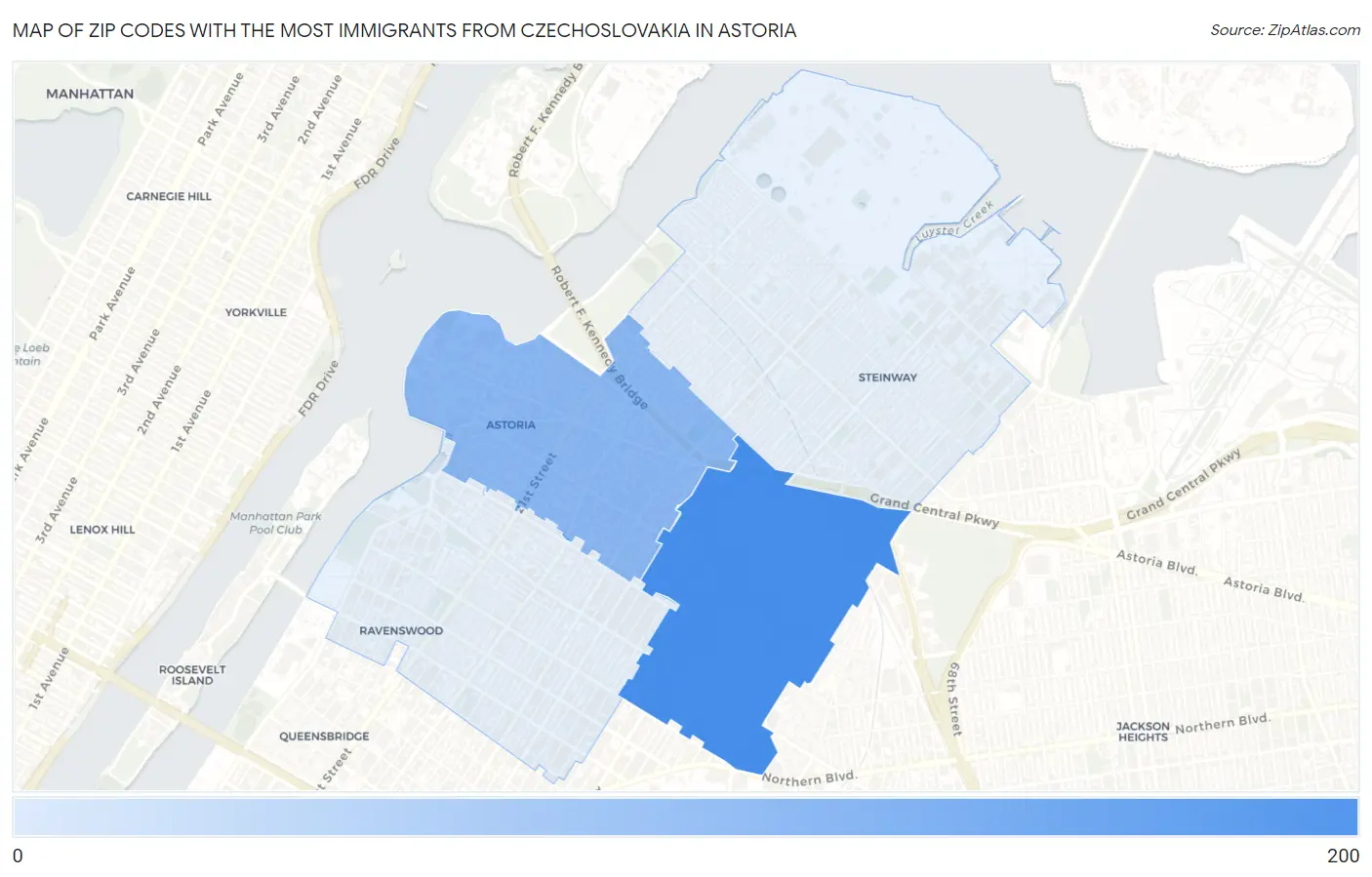 Zip Codes with the Most Immigrants from Czechoslovakia in Astoria Map