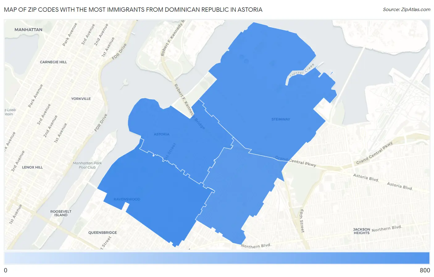 Zip Codes with the Most Immigrants from Dominican Republic in Astoria Map