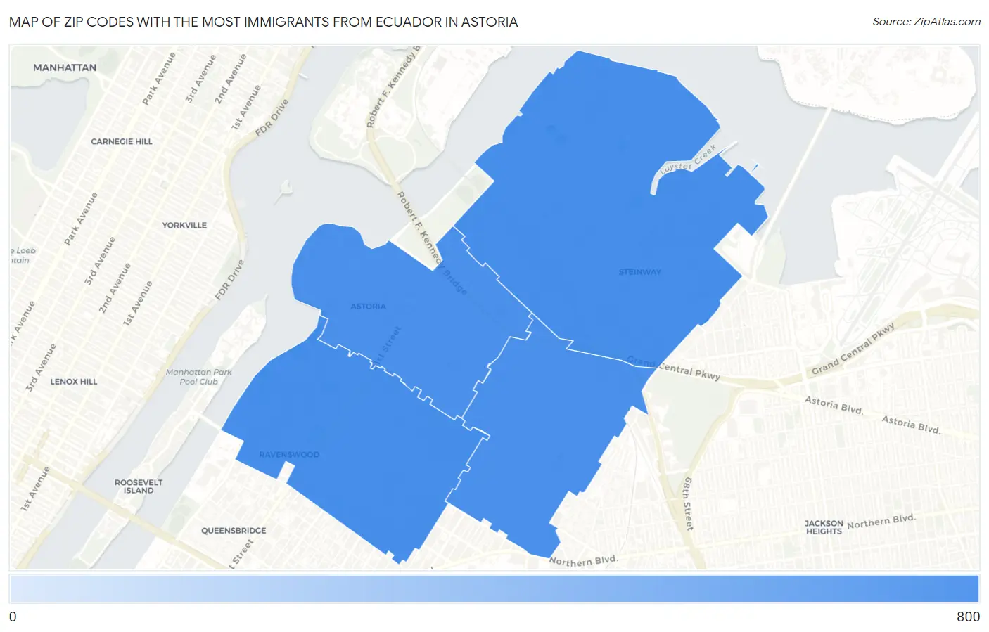 Zip Codes with the Most Immigrants from Ecuador in Astoria Map