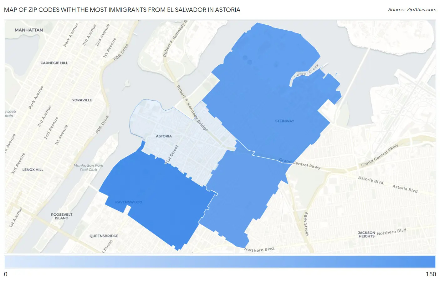 Zip Codes with the Most Immigrants from El Salvador in Astoria Map