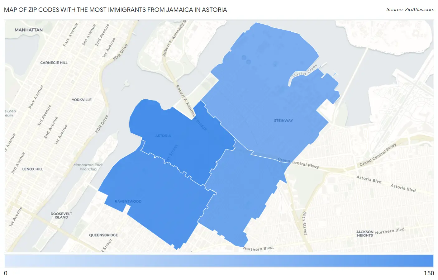 Zip Codes with the Most Immigrants from Jamaica in Astoria Map