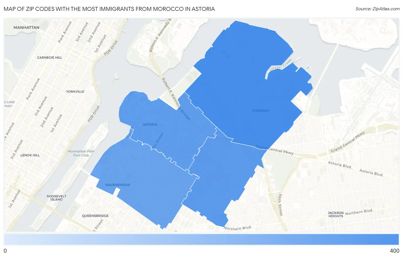 Zip Codes with the Most Immigrants from Morocco in Astoria Map