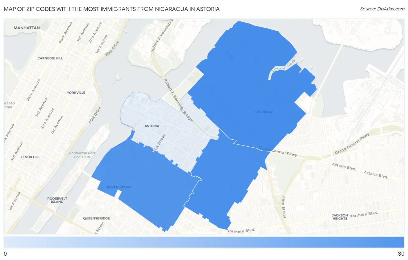 Zip Codes with the Most Immigrants from Nicaragua in Astoria Map