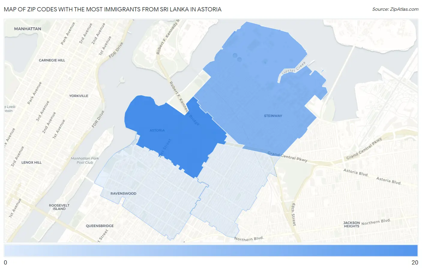 Zip Codes with the Most Immigrants from Sri Lanka in Astoria Map