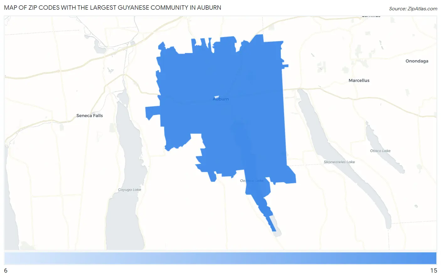 Zip Codes with the Largest Guyanese Community in Auburn Map