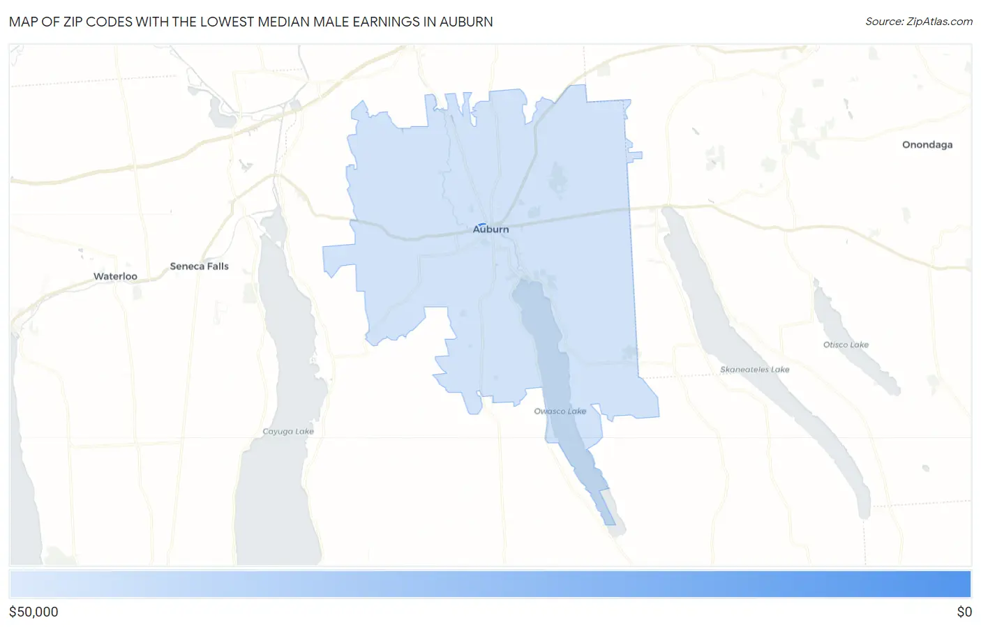 Zip Codes with the Lowest Median Male Earnings in Auburn Map