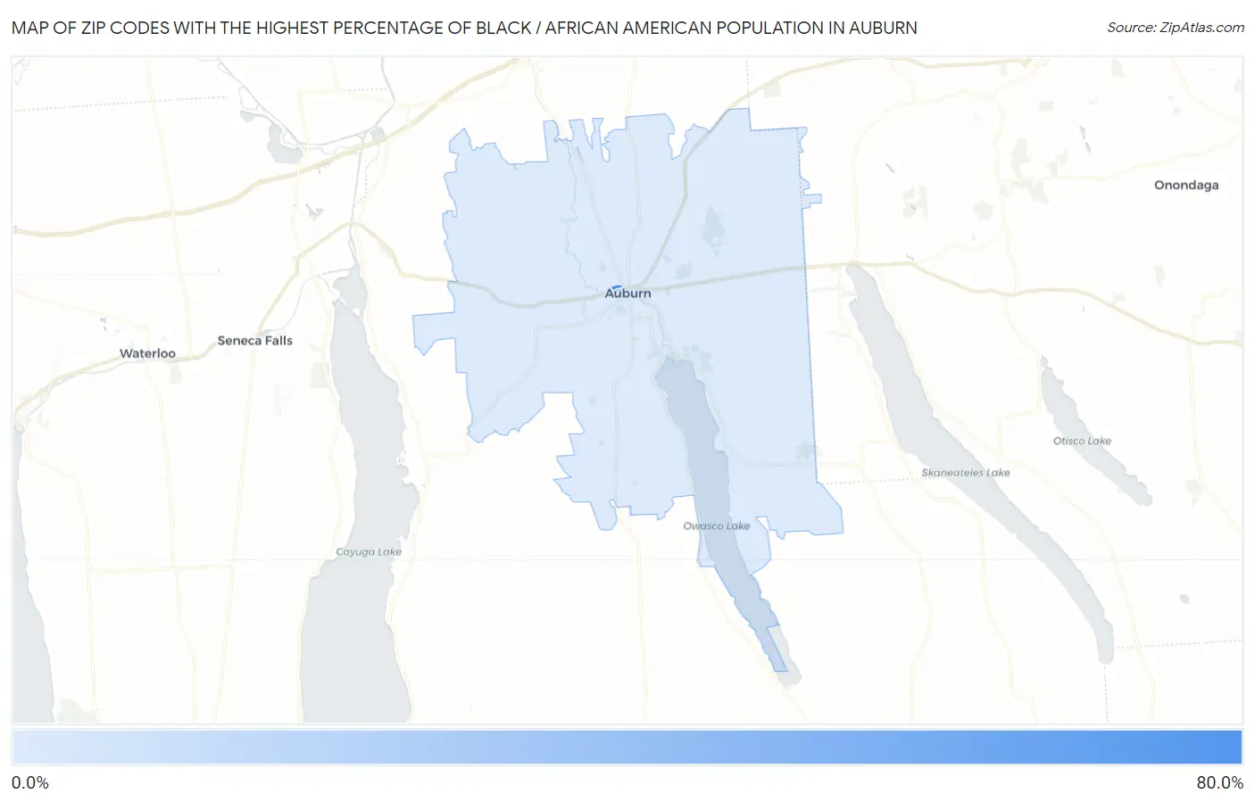 Zip Codes with the Highest Percentage of Black / African American Population in Auburn Map