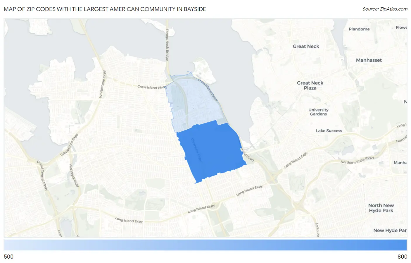 Zip Codes with the Largest American Community in Bayside Map