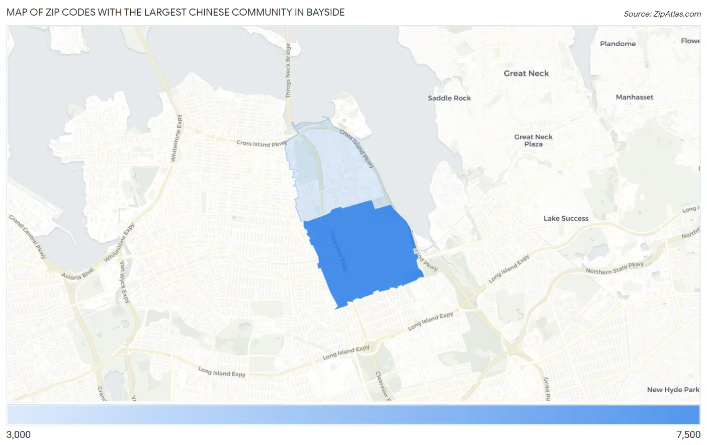 Zip Codes with the Largest Chinese Community in Bayside Map