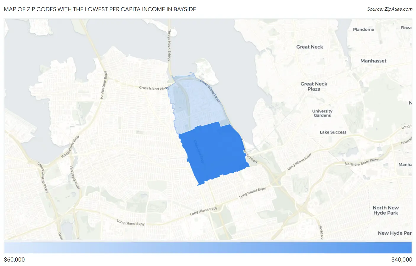 Zip Codes with the Lowest Per Capita Income in Bayside Map