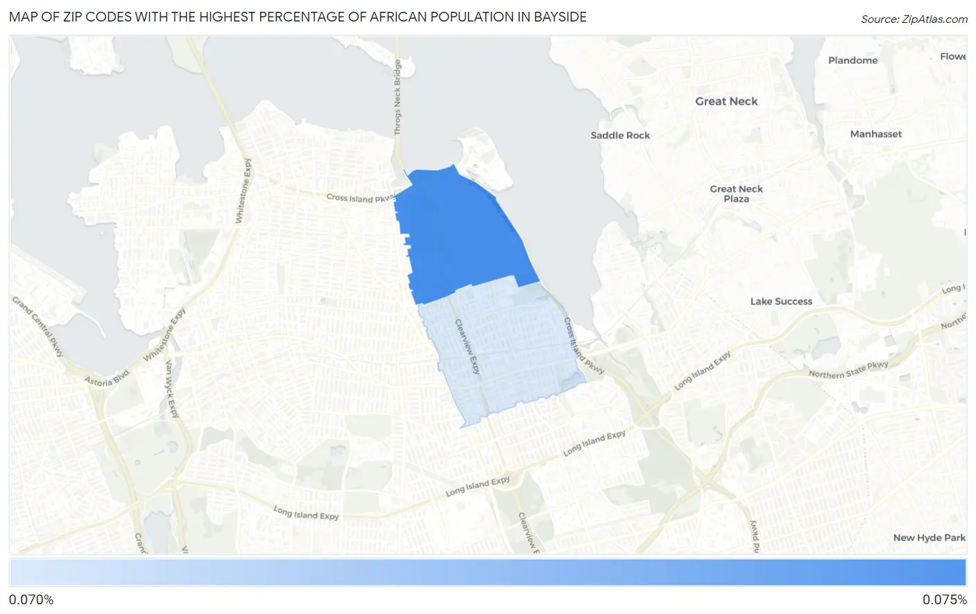 Zip Codes with the Highest Percentage of African Population in Bayside Map