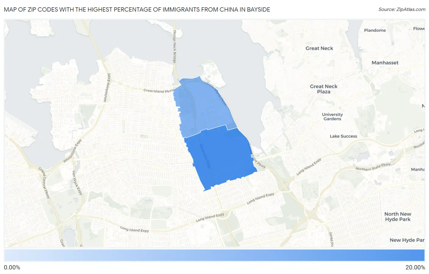 Zip Codes with the Highest Percentage of Immigrants from China in Bayside Map