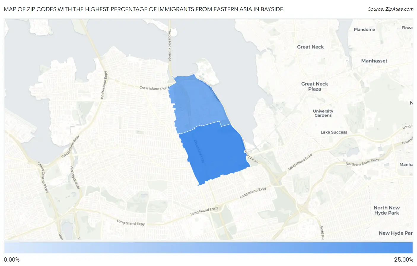 Zip Codes with the Highest Percentage of Immigrants from Eastern Asia in Bayside Map
