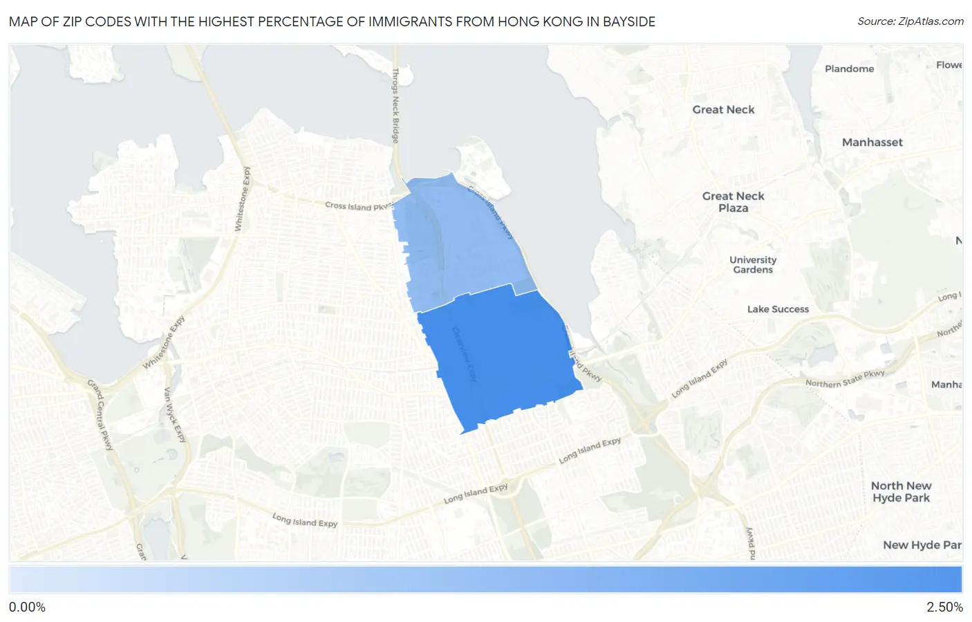 Zip Codes with the Highest Percentage of Immigrants from Hong Kong in Bayside Map