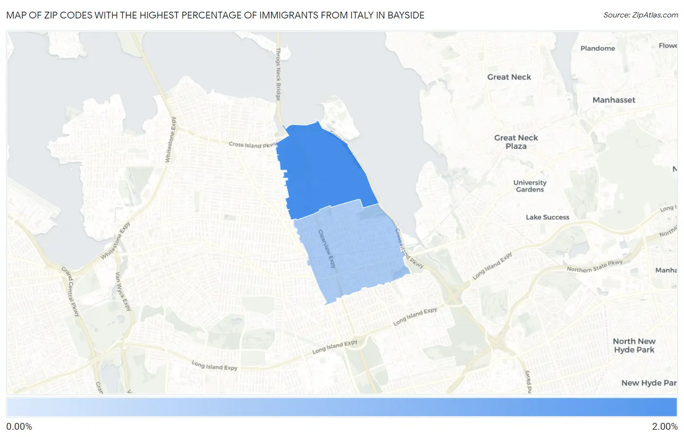 Zip Codes with the Highest Percentage of Immigrants from Italy in Bayside Map