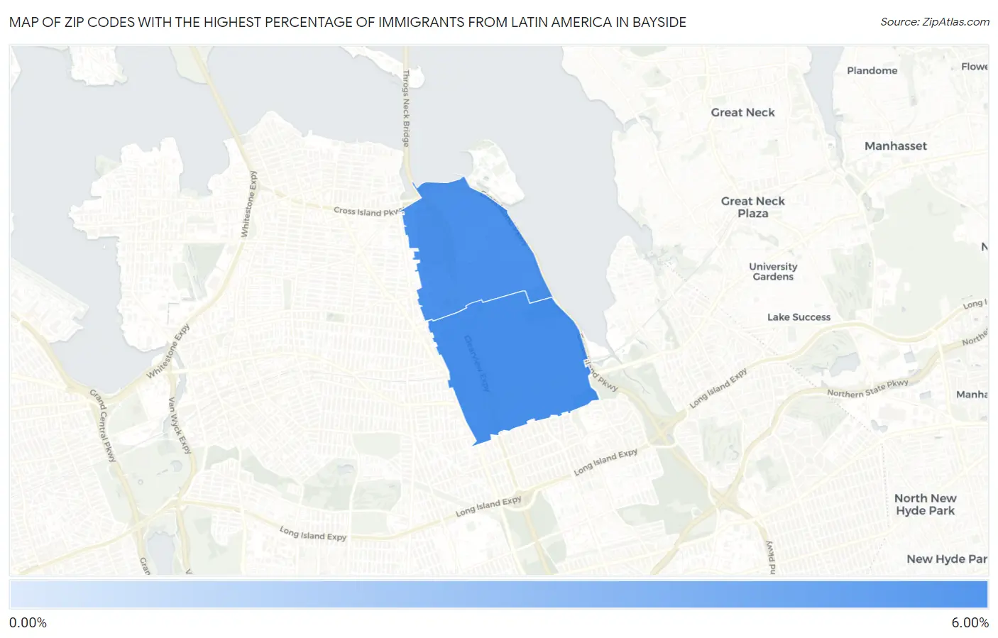 Zip Codes with the Highest Percentage of Immigrants from Latin America in Bayside Map