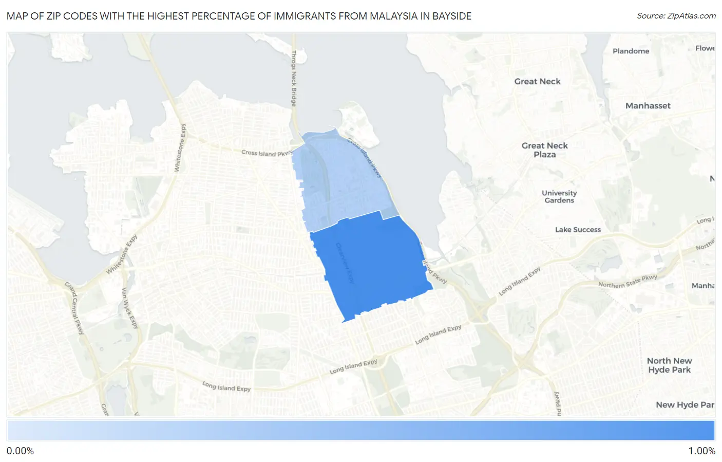Zip Codes with the Highest Percentage of Immigrants from Malaysia in Bayside Map