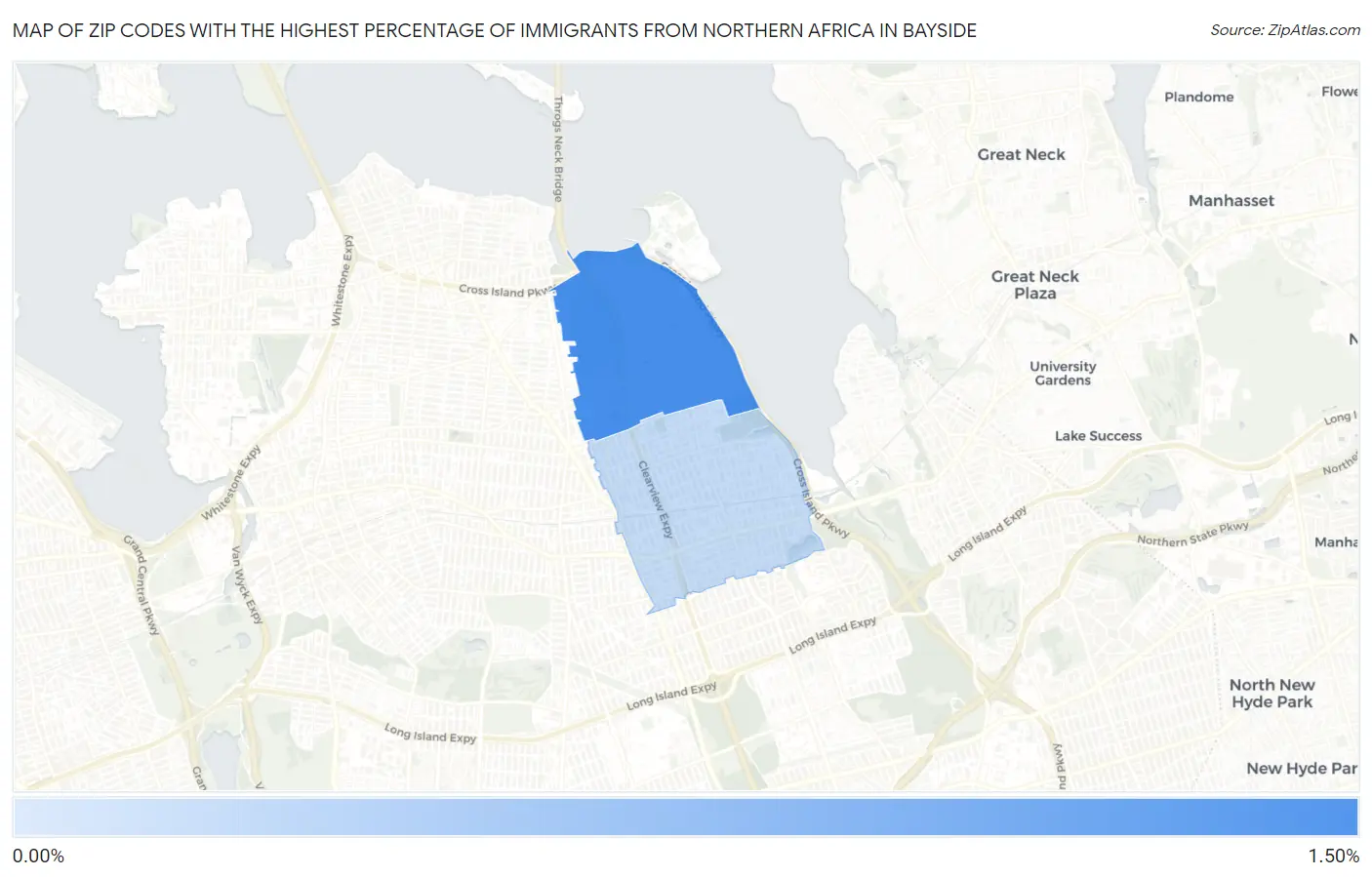 Zip Codes with the Highest Percentage of Immigrants from Northern Africa in Bayside Map