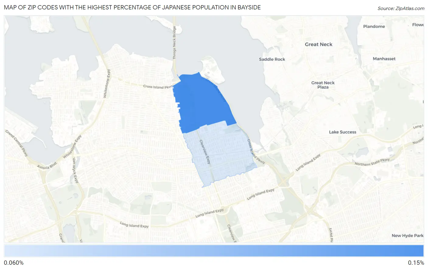 Zip Codes with the Highest Percentage of Japanese Population in Bayside Map