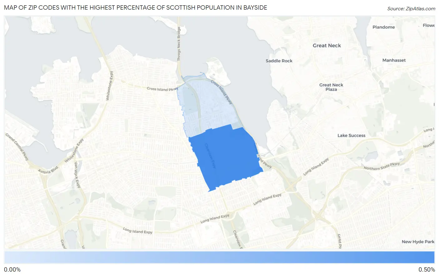Zip Codes with the Highest Percentage of Scottish Population in Bayside Map