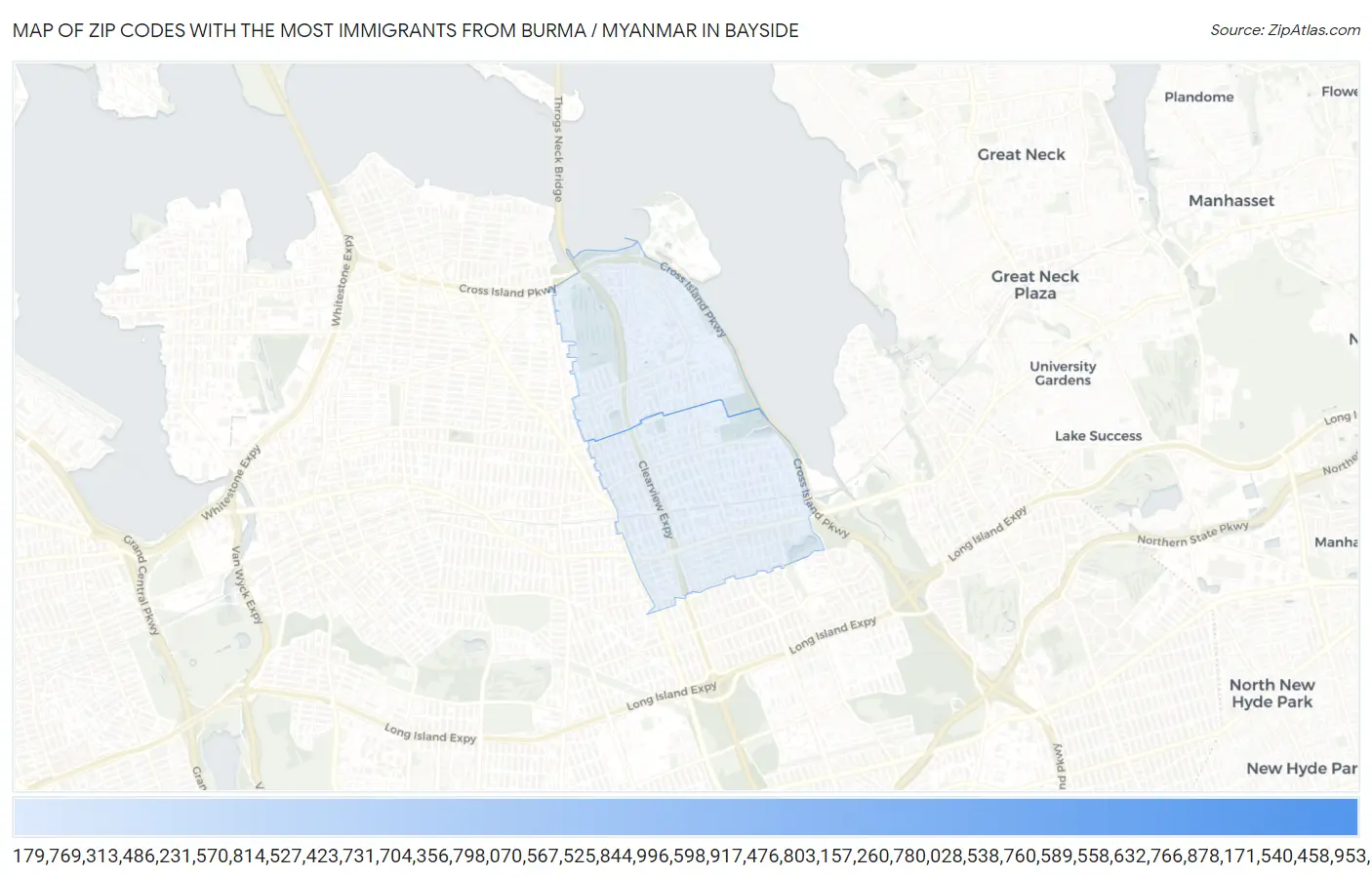 Zip Codes with the Most Immigrants from Burma / Myanmar in Bayside Map