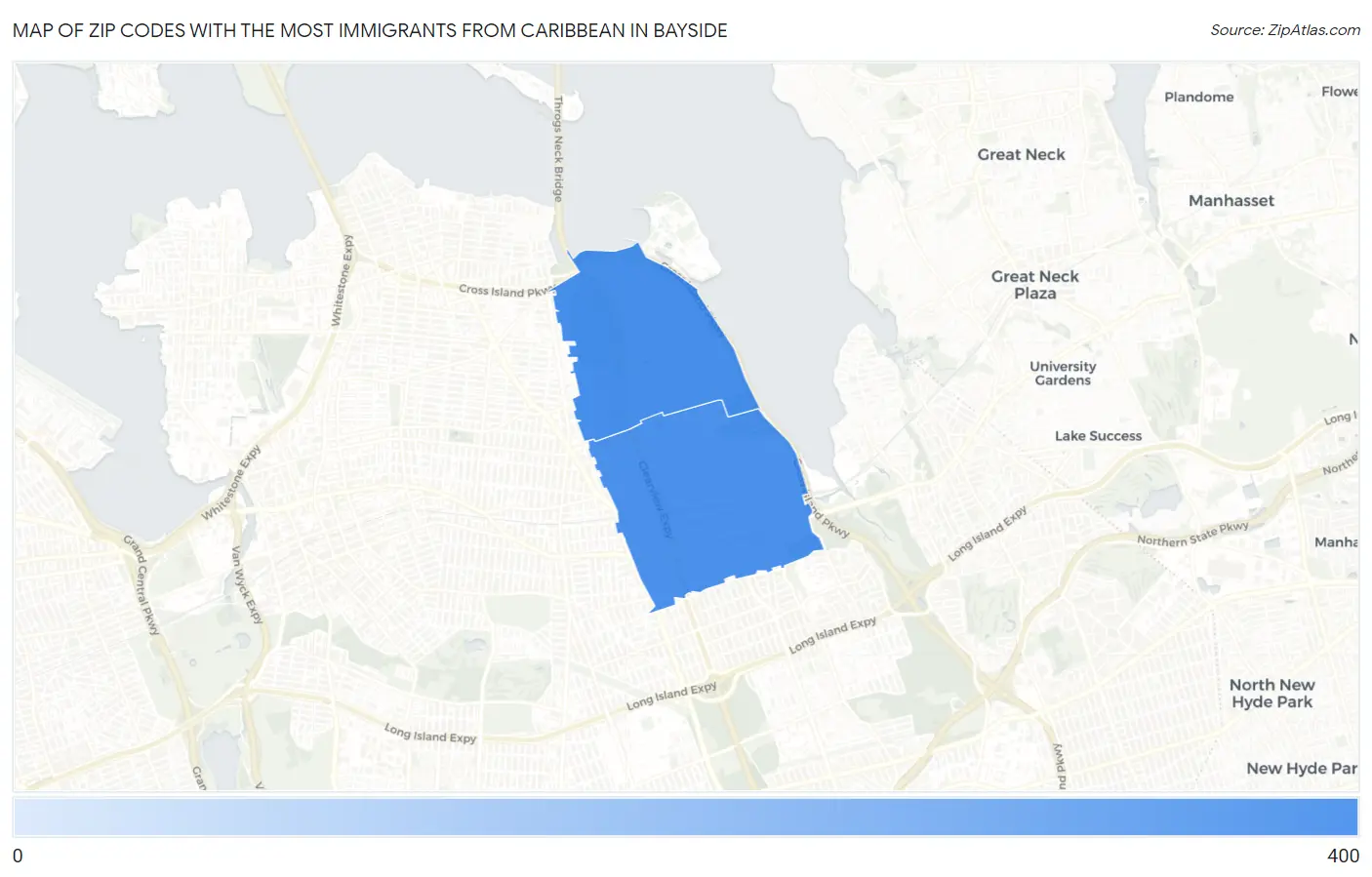 Zip Codes with the Most Immigrants from Caribbean in Bayside Map