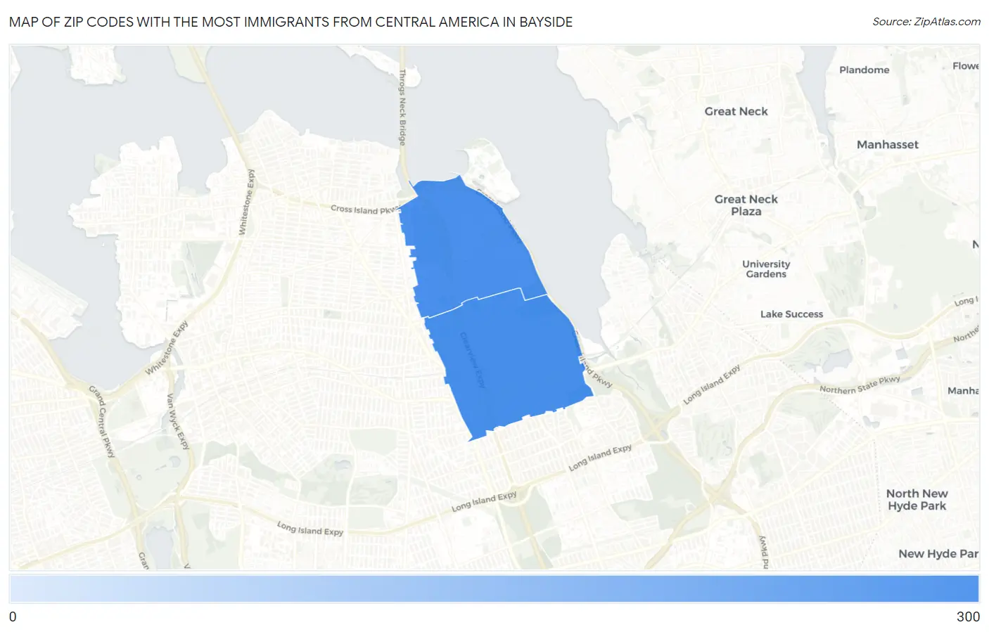 Zip Codes with the Most Immigrants from Central America in Bayside Map