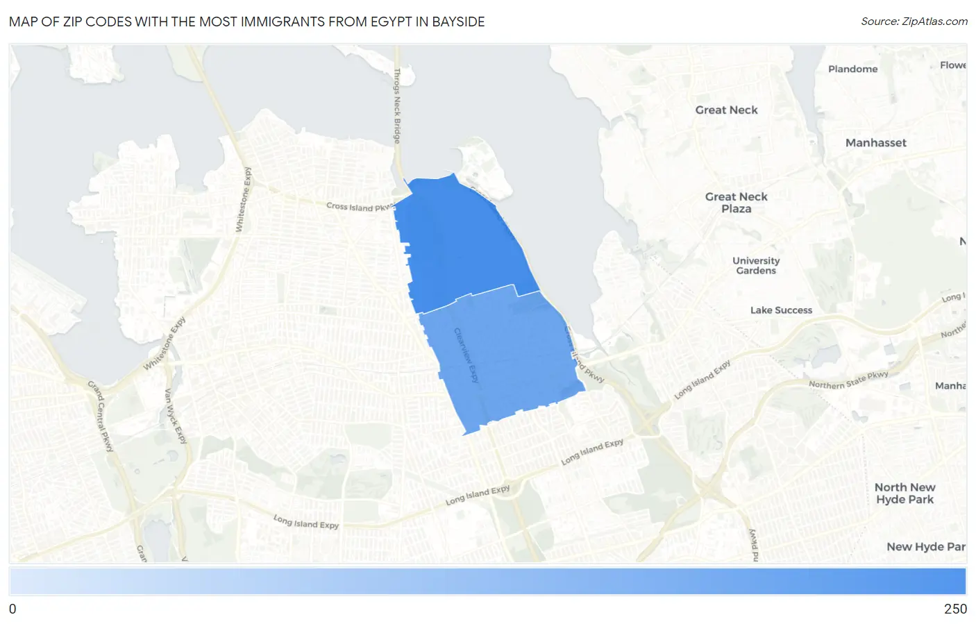 Zip Codes with the Most Immigrants from Egypt in Bayside Map
