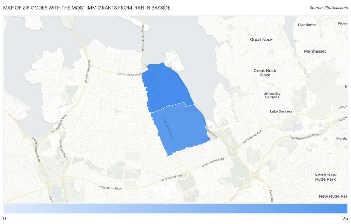 Zip Codes with the Most Immigrants from Iran in Bayside Map