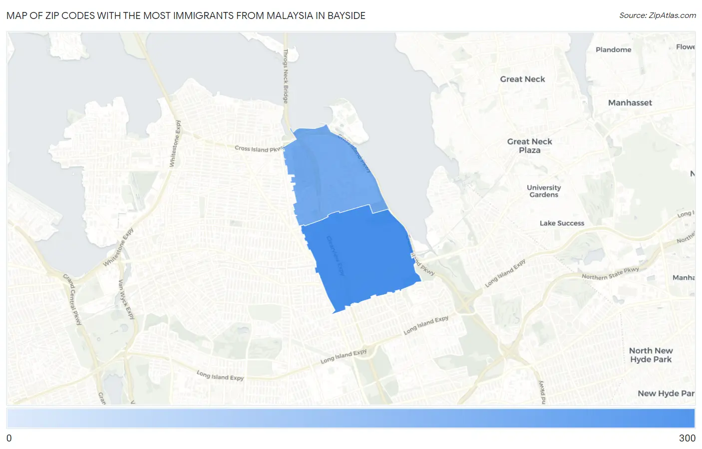 Zip Codes with the Most Immigrants from Malaysia in Bayside Map