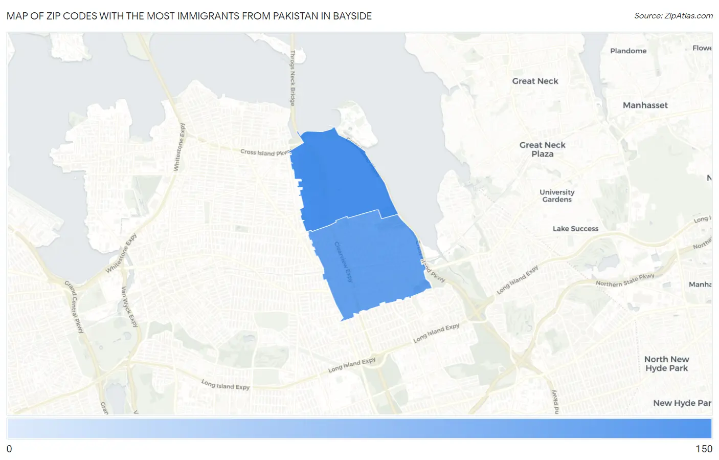 Zip Codes with the Most Immigrants from Pakistan in Bayside Map