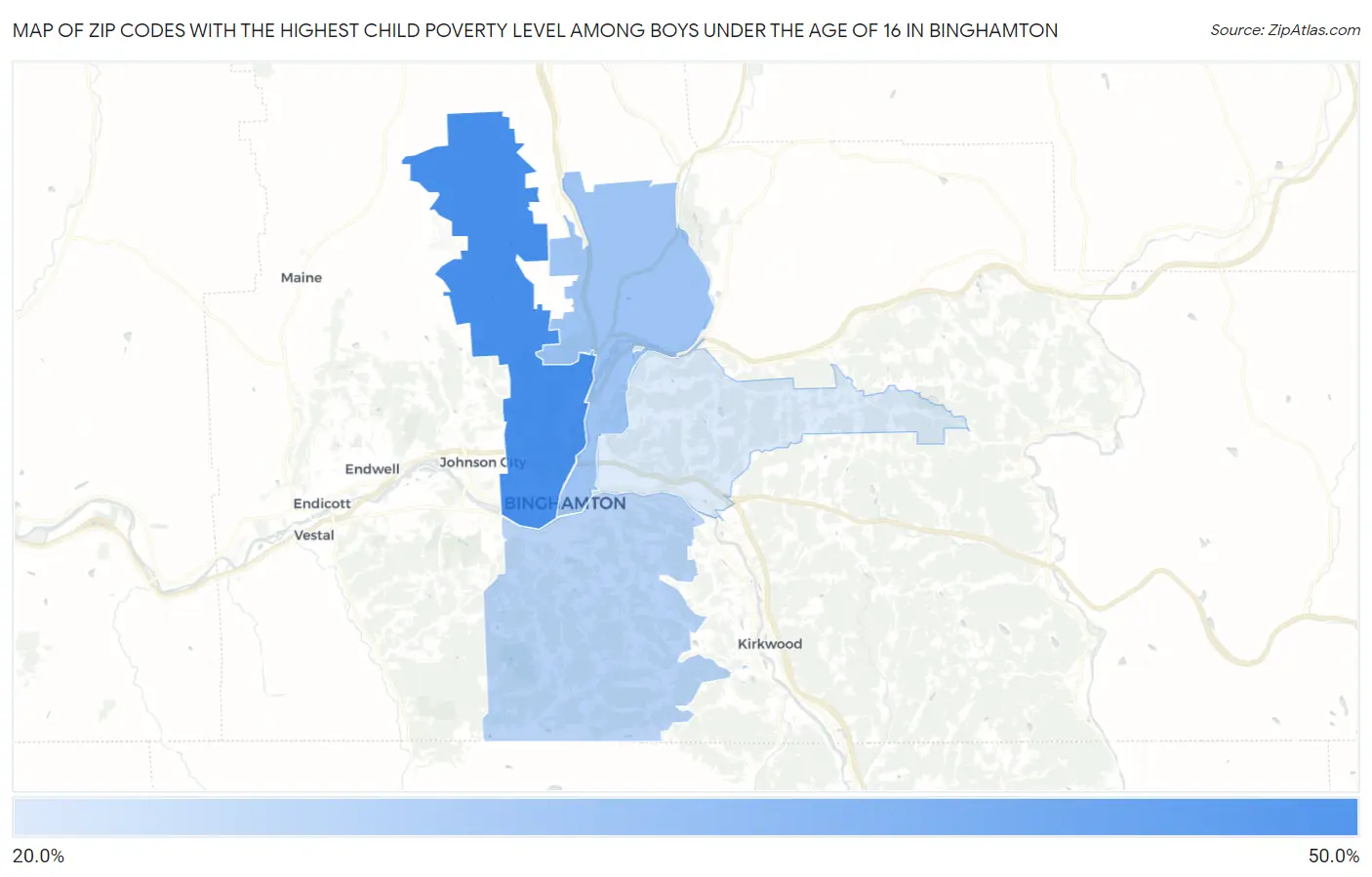 Zip Codes with the Highest Child Poverty Level Among Boys Under the Age of 16 in Binghamton Map