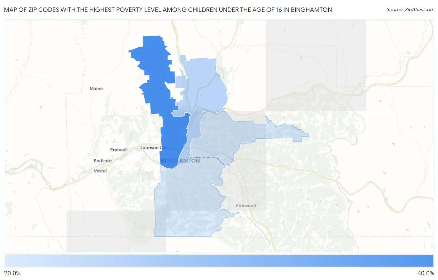 Zip Codes with the Highest Poverty Level Among Children Under the Age of 16 in Binghamton Map