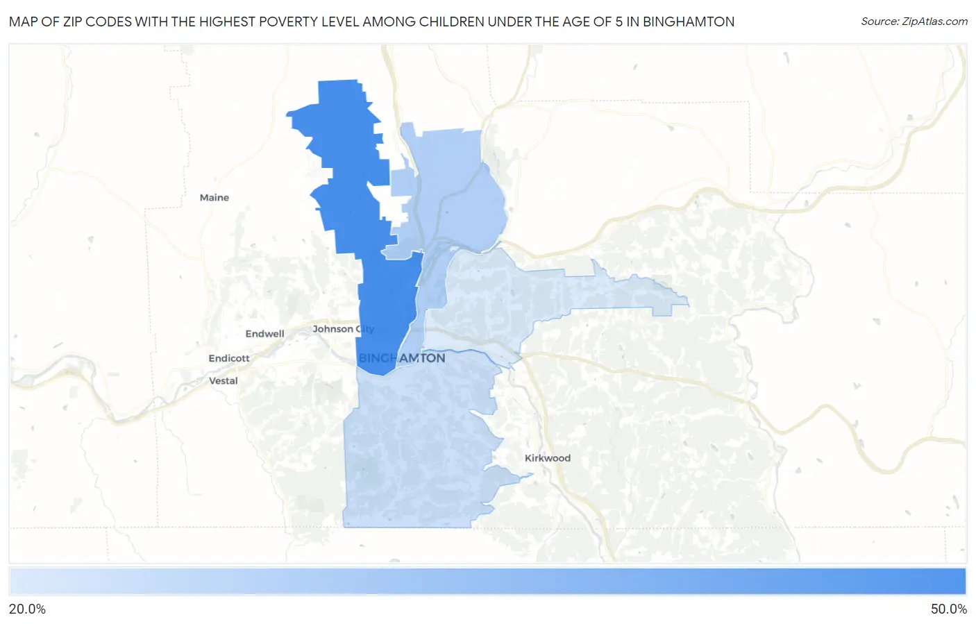 Zip Codes with the Highest Poverty Level Among Children Under the Age of 5 in Binghamton Map