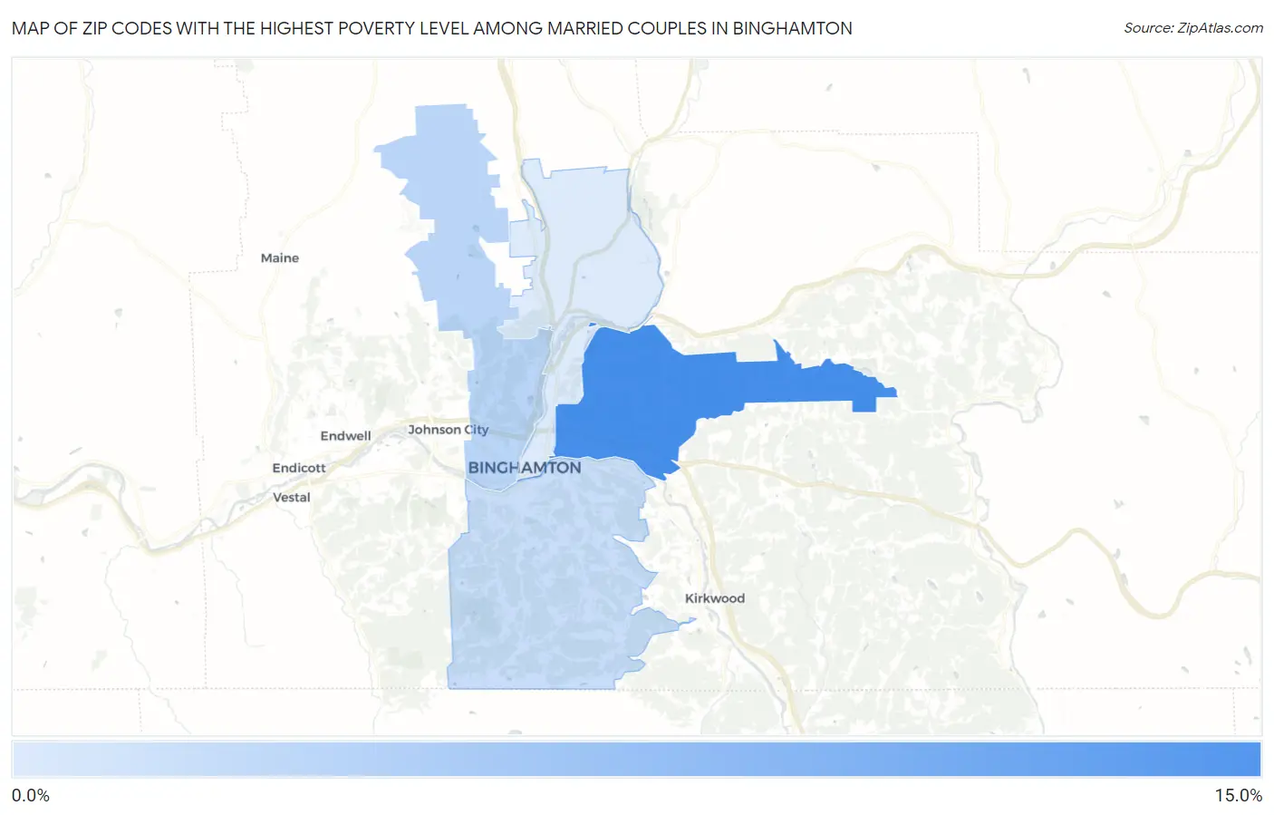 Zip Codes with the Highest Poverty Level Among Married Couples in Binghamton Map