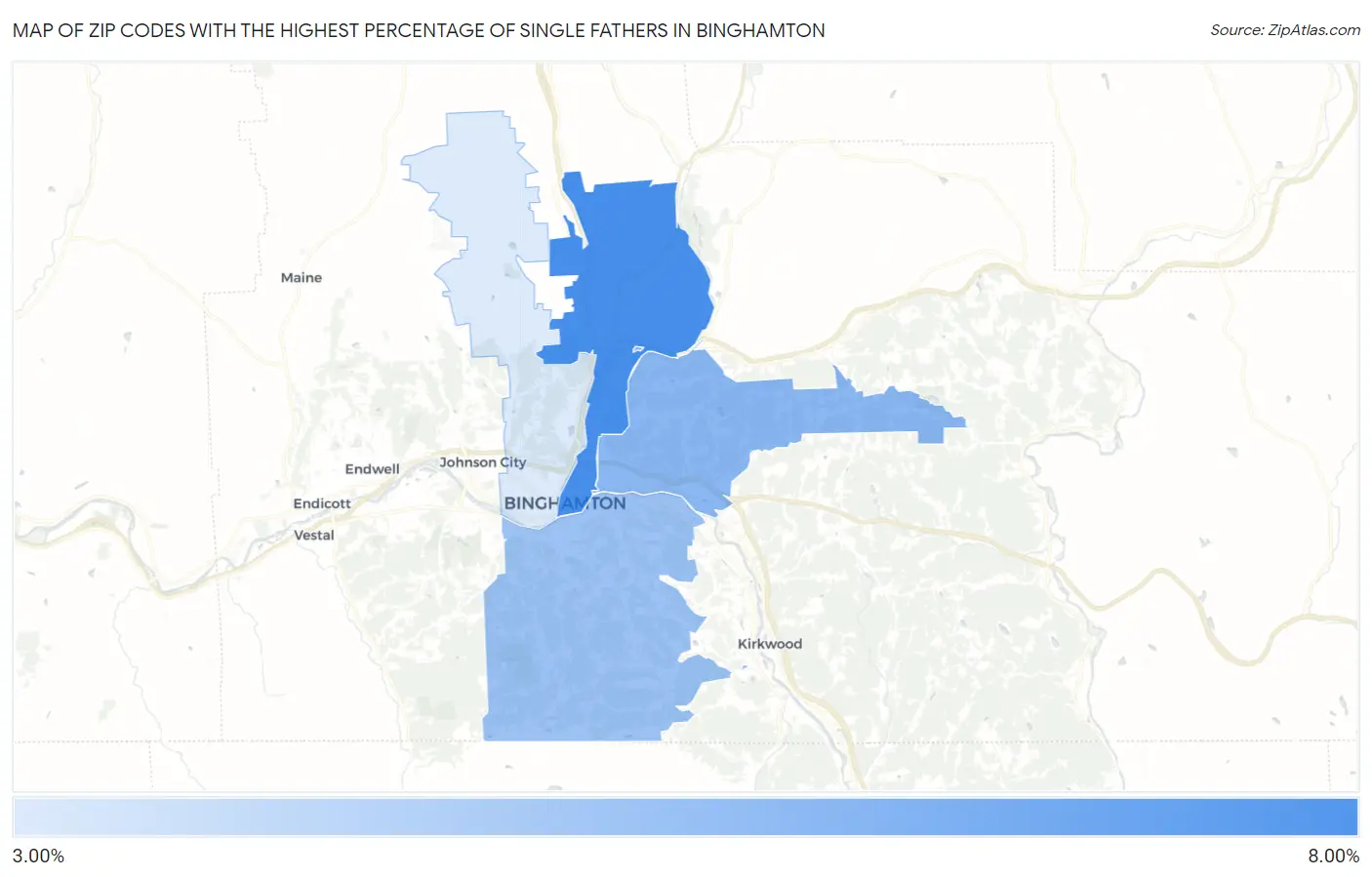 Zip Codes with the Highest Percentage of Single Fathers in Binghamton Map