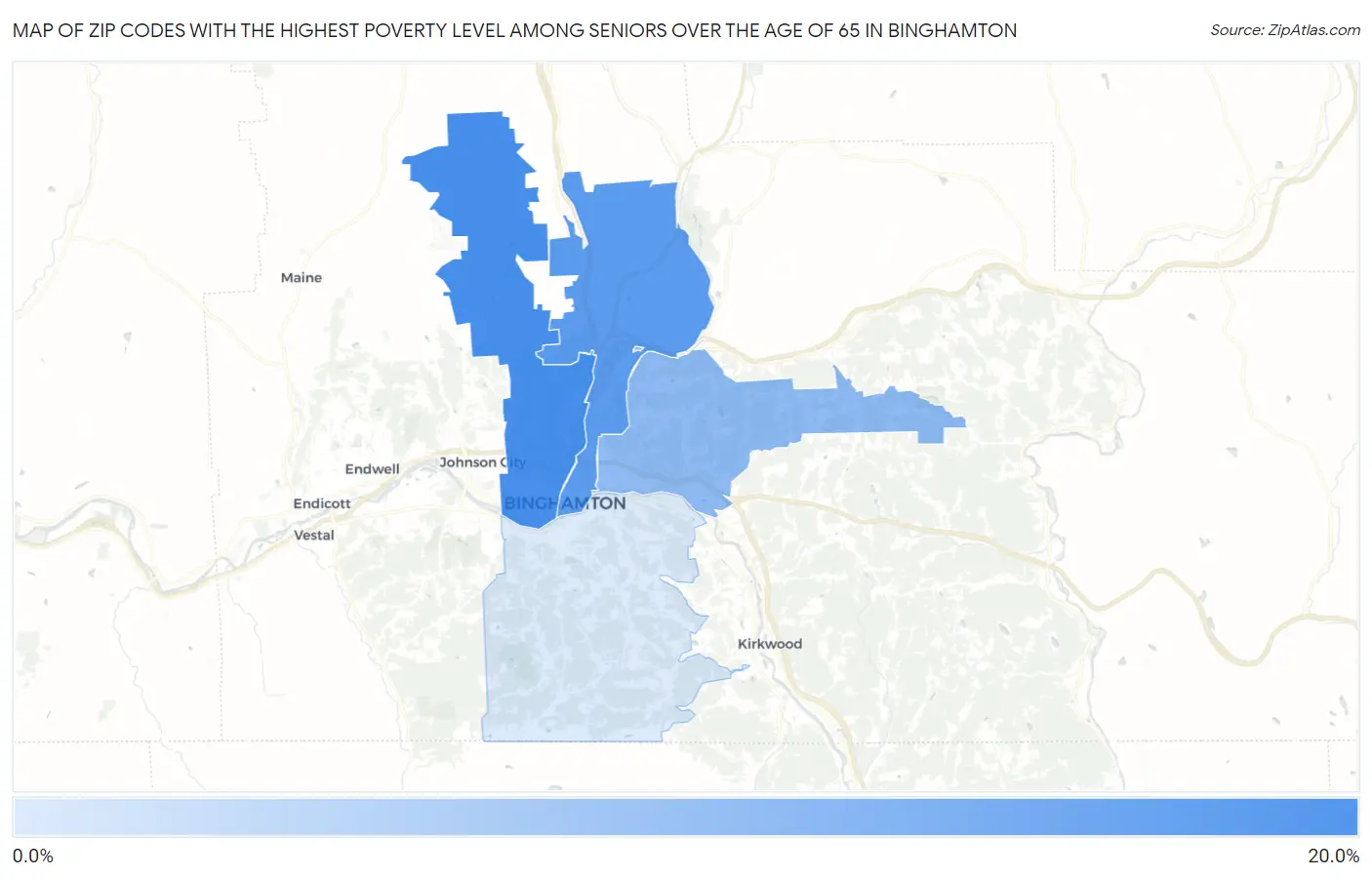 Zip Codes with the Highest Poverty Level Among Seniors Over the Age of 65 in Binghamton Map