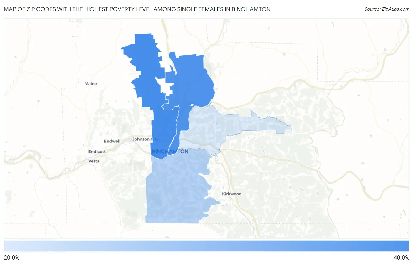 Zip Codes with the Highest Poverty Level Among Single Females in Binghamton Map