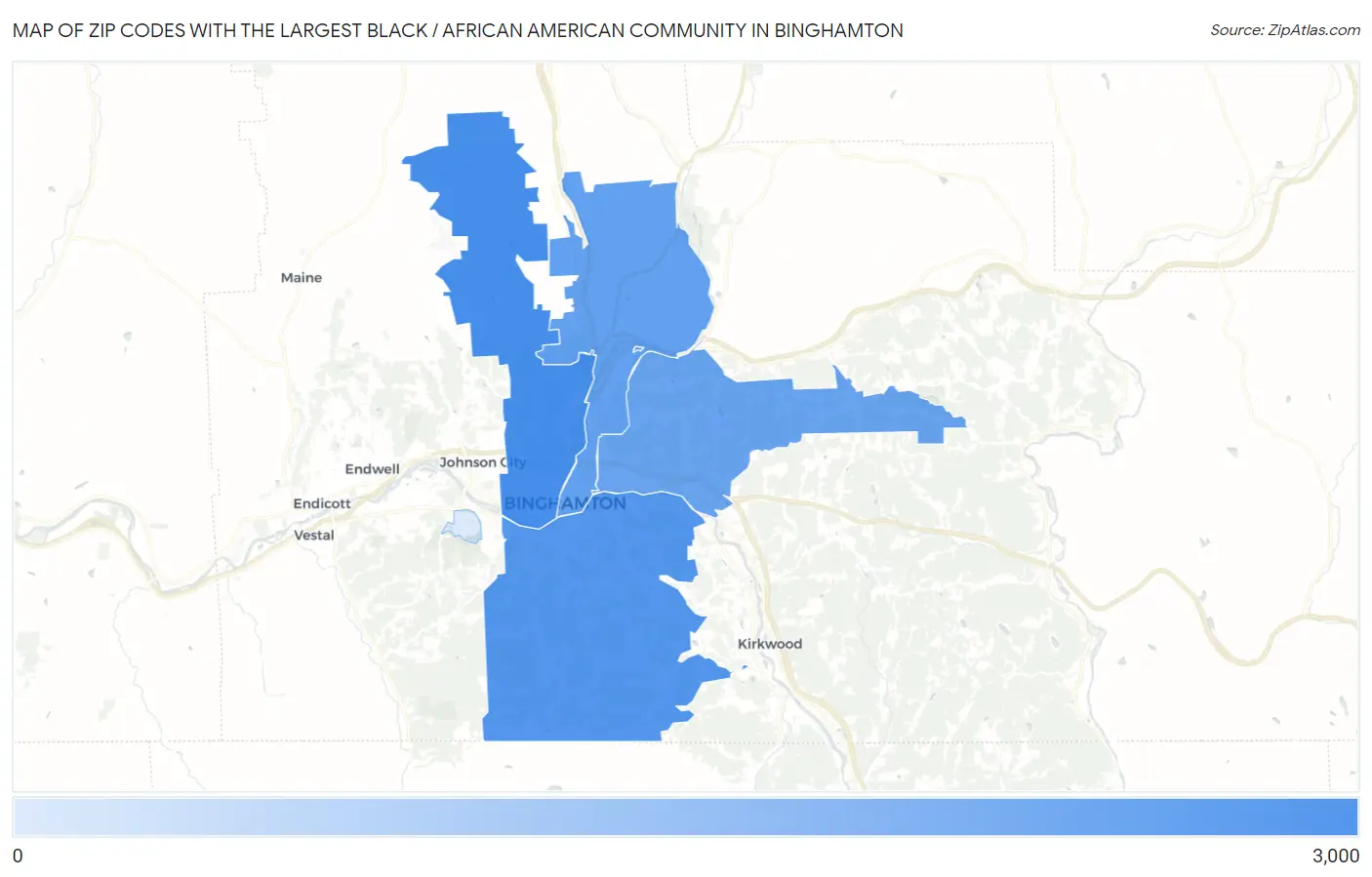 Zip Codes with the Largest Black / African American Community in Binghamton Map