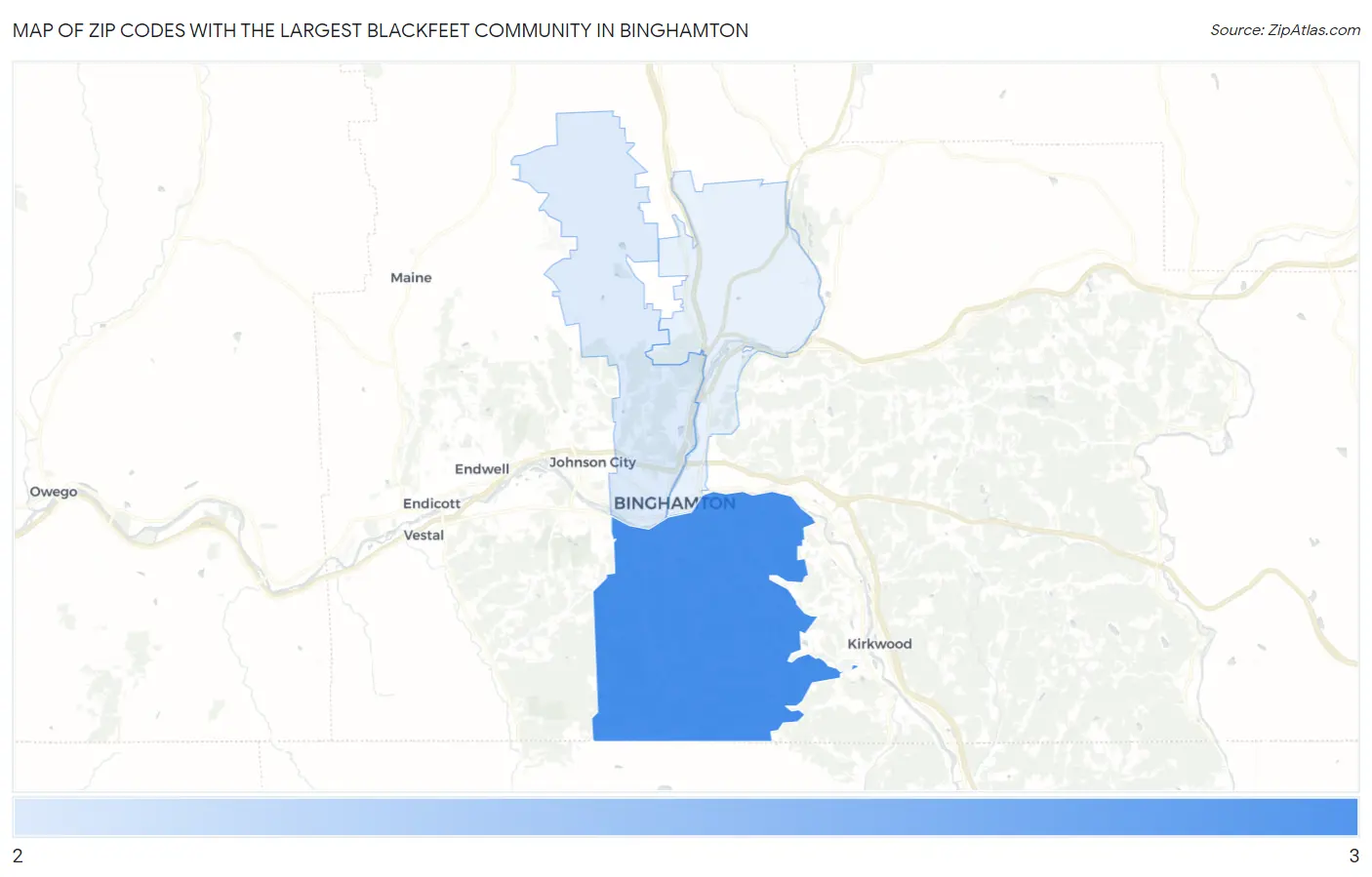 Zip Codes with the Largest Blackfeet Community in Binghamton Map