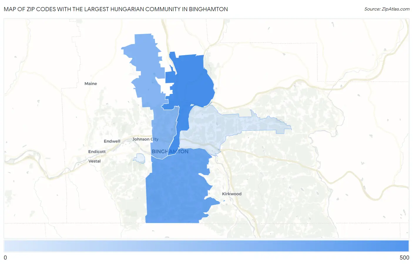 Zip Codes with the Largest Hungarian Community in Binghamton Map