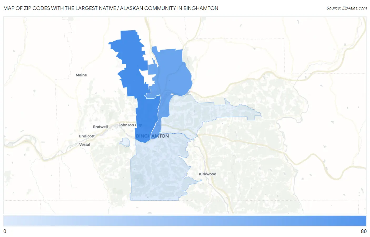 Zip Codes with the Largest Native / Alaskan Community in Binghamton Map