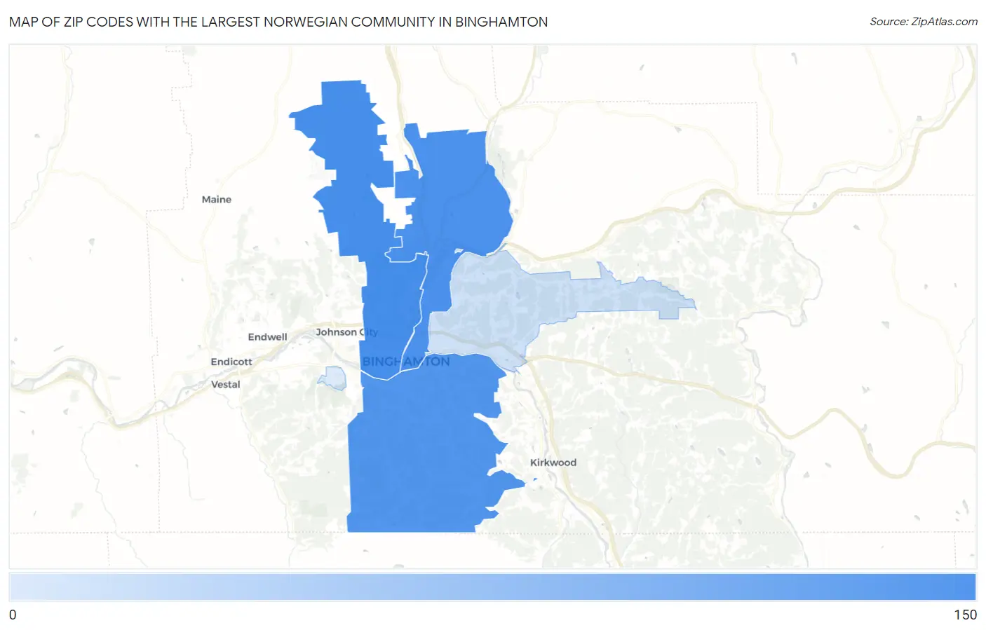 Zip Codes with the Largest Norwegian Community in Binghamton Map