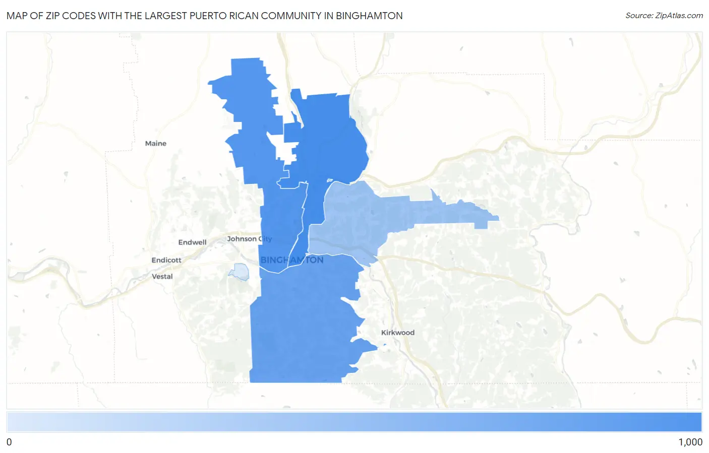 Zip Codes with the Largest Puerto Rican Community in Binghamton Map