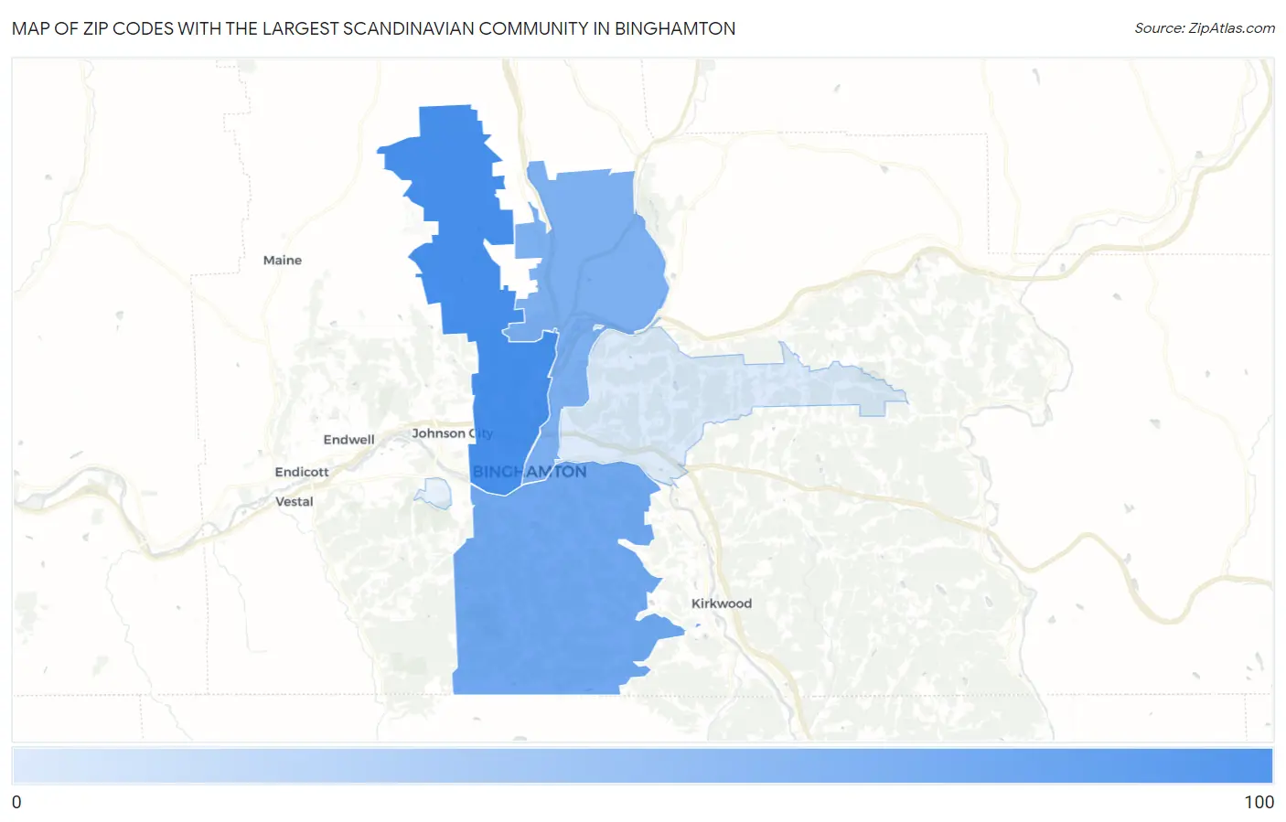 Zip Codes with the Largest Scandinavian Community in Binghamton Map