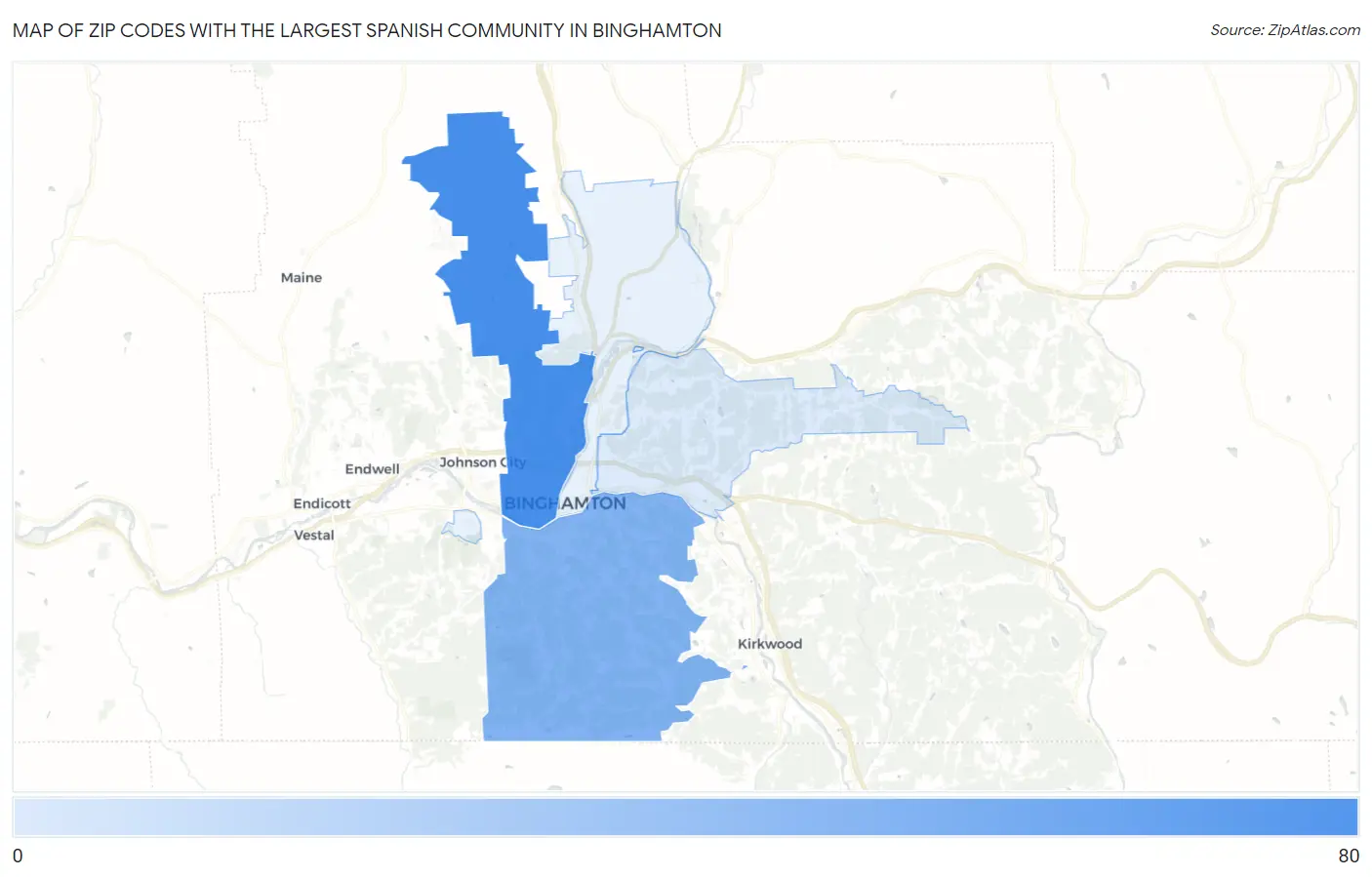 Zip Codes with the Largest Spanish Community in Binghamton Map