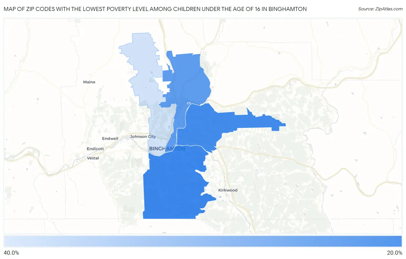 Zip Codes with the Lowest Poverty Level Among Children Under the Age of 16 in Binghamton Map