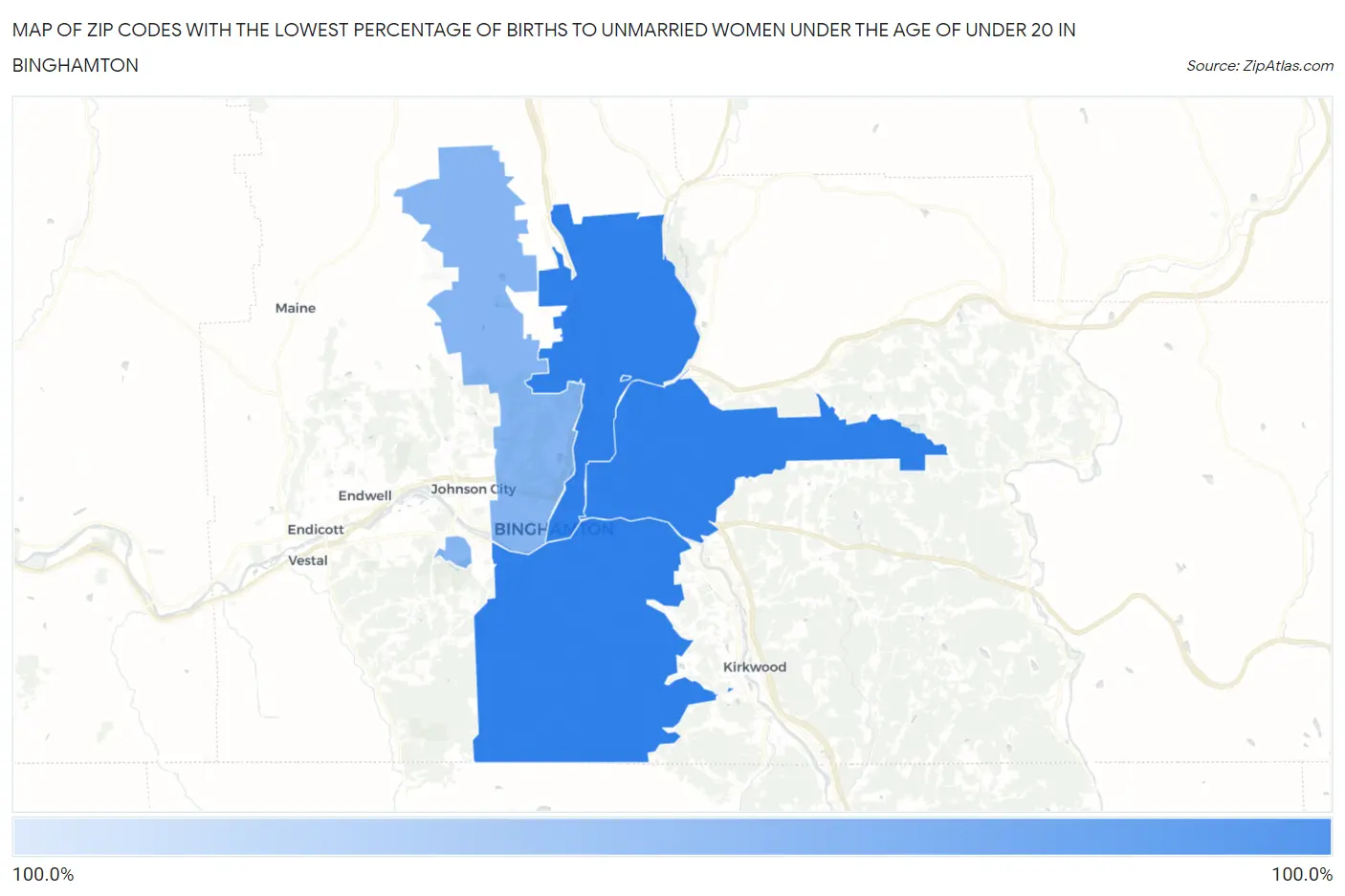 Zip Codes with the Lowest Percentage of Births to Unmarried Women under the Age of under 20 in Binghamton Map