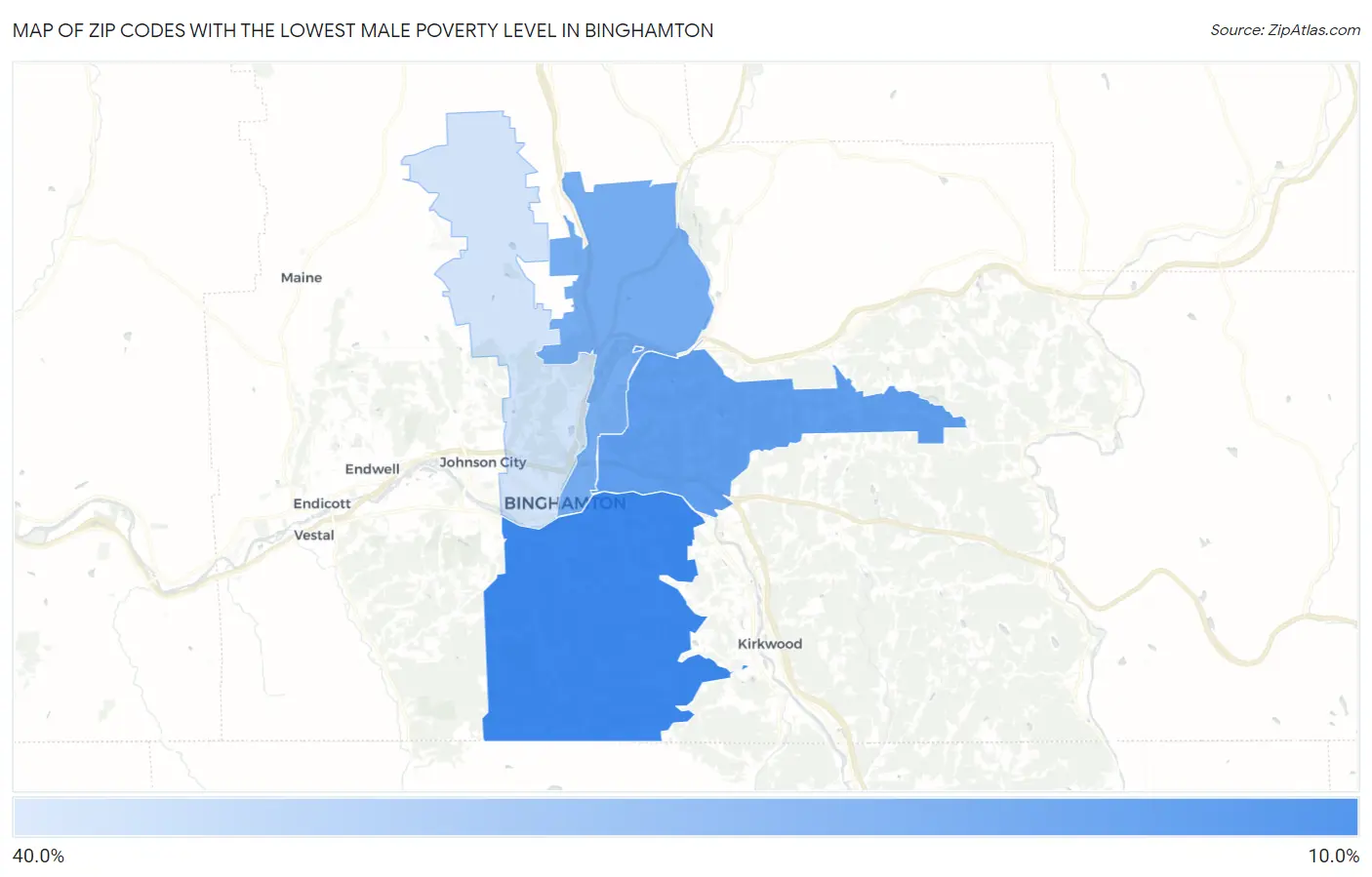 Zip Codes with the Lowest Male Poverty Level in Binghamton Map
